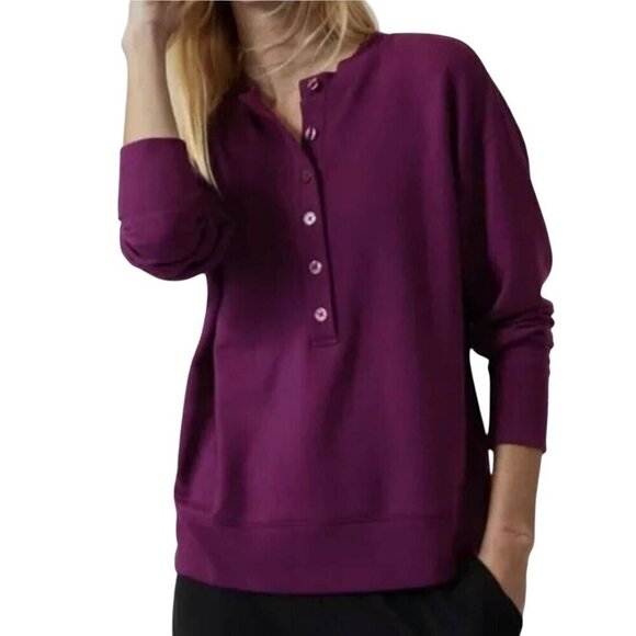 Athleta Balance Henley Sweatshirt Fuchsia Purple Size L - Picture 1 of 7